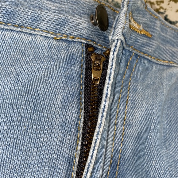 Boho high rise distressed sunflower daisy floral patch 70’s jeans size XLarge - Picture 7 of 8